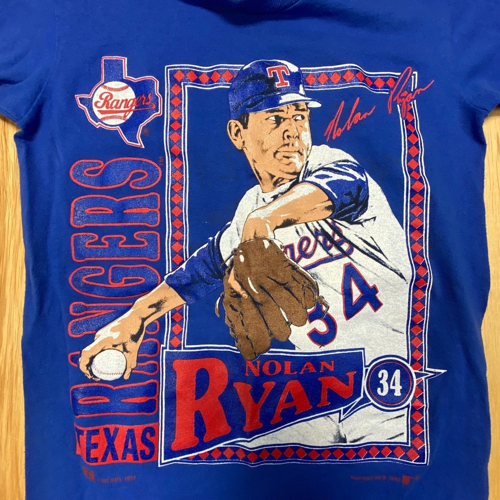 Vintage 1992 Nolan Ryan Texas Rangers T-Shirt Youth Medium Nutmeg Made in USA‎